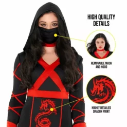 Womens Dragon Ninja Playsuit Costume -Moda Halloween 887513098874.pt02