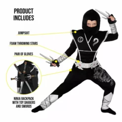 Kids Silver Dragon Ninja Costume -Moda Halloween 887513099512.pt01