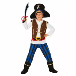 Disfraz De Pirata A Rayas Azules Para Niños -Moda Halloween mckbsp pirate blue kids 03