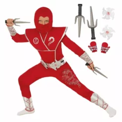 Disfraz De Ninja Dragón Rojo Para Niños 11 Disfraz De Ninja Dragón Rojo Para Niños -Moda Halloween mckrsdn red silver ninja feature