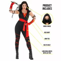 Disfraz De Ninja Negra Y Roja Para Mujeres -Moda Halloween mcwrn red ninja costume feature 01