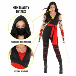Disfraz De Ninja Negra Y Roja Para Mujeres -Moda Halloween mcwrn red ninja costume feature 02
