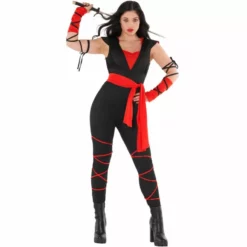 Disfraz De Ninja Negra Y Roja Para Mujeres -Moda Halloween mcwrn red ninja costume secondary 02